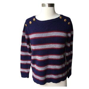 TK Stitchfix Nautical Striped Sweater Sailor Prep Button Shoulder Stripes Blue M